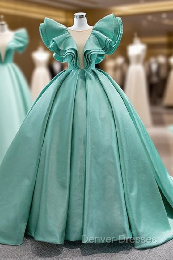 Green Ball Gown Satin See Through Prom Dress Main image