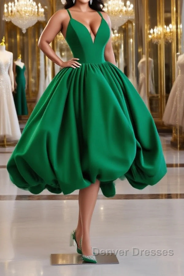 Green Ball Gown Satin Short Prom Dress, Green Satin Evening Dress Main image