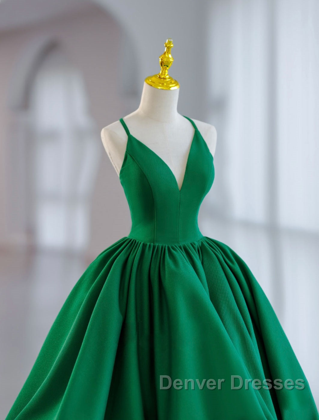 Green Ball Gown Satin Short Prom Dress, Green Satin Evening Dress Secondary image