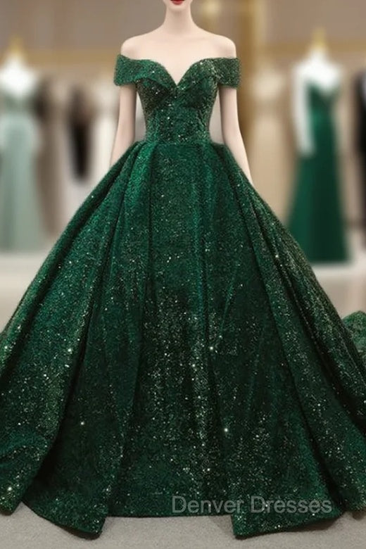 Green Ball Gown Sequins Off the Shoulder Quinceanera Dress Main image