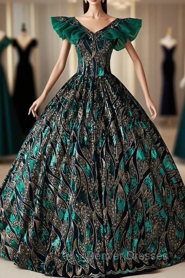 Green Ball Gown Sequins V-neck Quinceanera Dress Main image