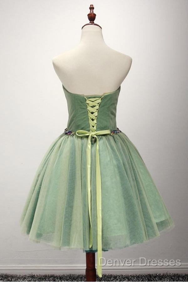 Green Ball-Gown Sweetheart Short Tulle Homecoming Dress With Beading Secondary image