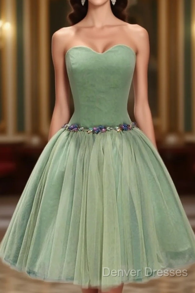 Green Ball-Gown Sweetheart Short Tulle Homecoming Dress With Beading Main image