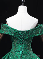 Green Ball Gown Sweetheart Tulle Sweet 16 Dress, Green Long Prom Dress Party Dress
