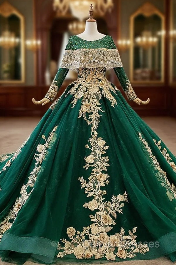 Green Ball Gown Tulle Appliques Beading Sequins Wedding Dress Main image