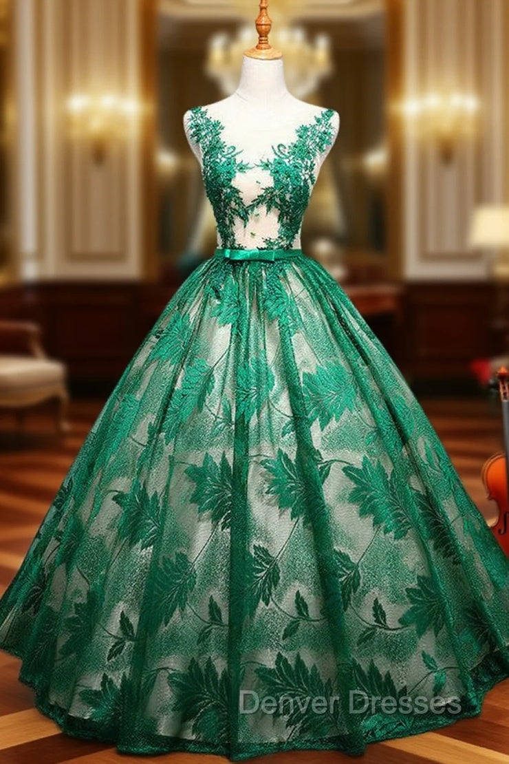 Green Ball Gown Tulle Lace Quinceanera Dress With Bow