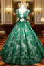 Green Ball Gown Tulle Lace Quinceanera Dress With Bow