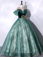 Green Ball Gown Tulle Off Shoulder Sweet 16 Dress Green Evening Dress prom Dress shops