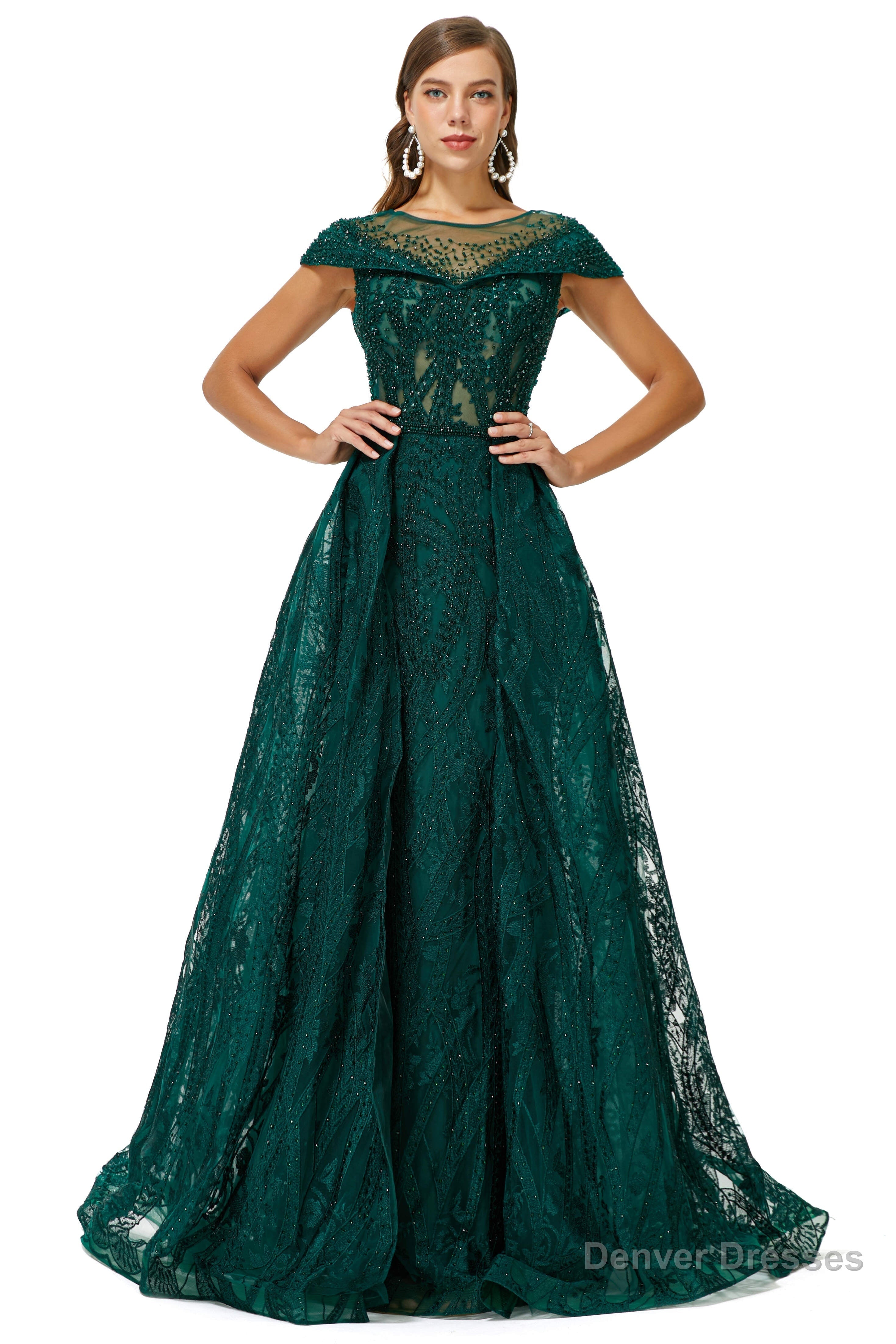 Beaded Cap Sleeves Prom Dresses with Overskirt Secondary image