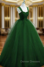 Green Beaded Tulle Off Shoulder Long Party Dress, Green Tulle A-line Prom Dress