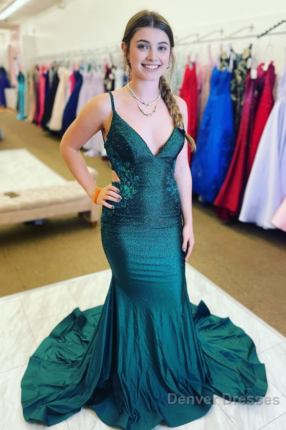 Green Beading Mermaid Prom Dress with Appliques Main image