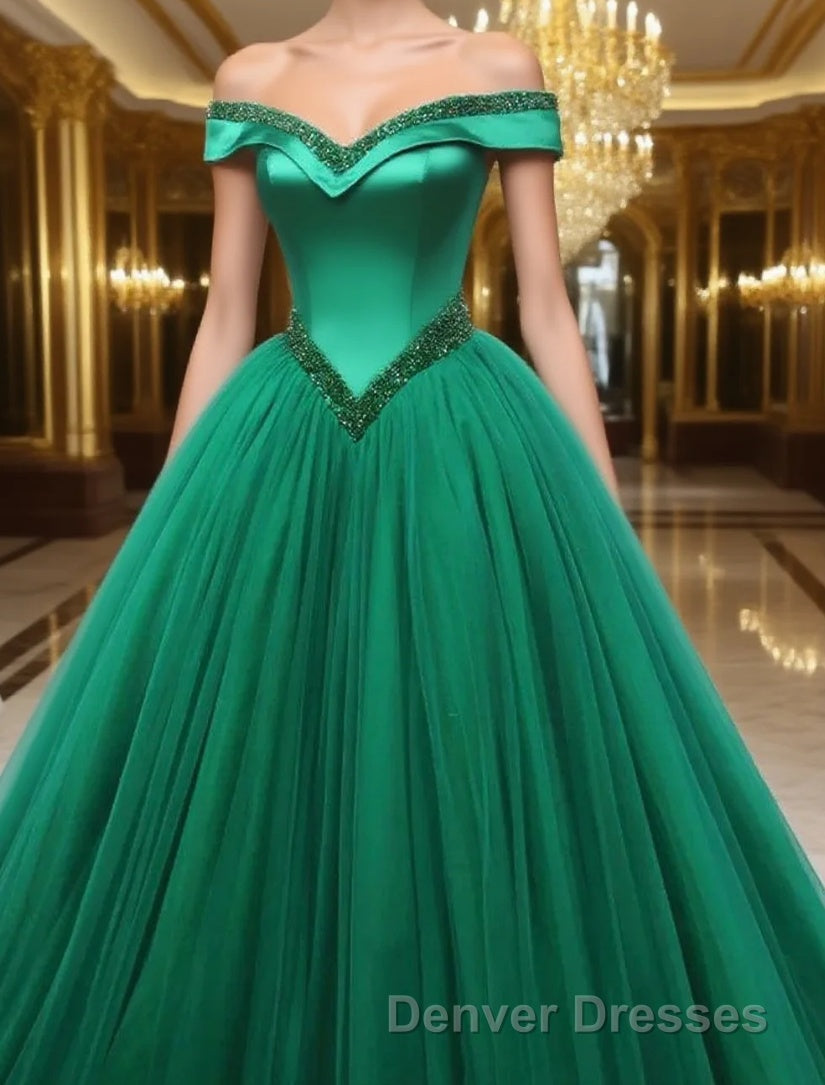 Green Beading Off the Shoulder Floor Length Quinceanera Dress Main image
