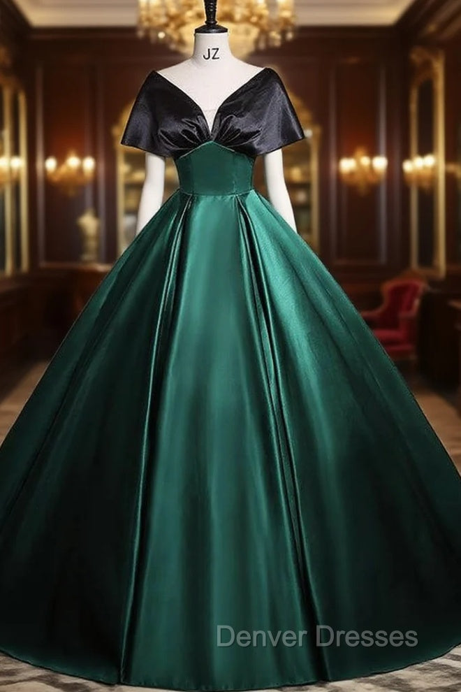 Green Black Satin V-neck Quinceanera Dress Main image
