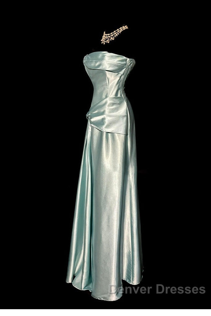 Green Bodycon Dress Strapless Satin Long Prom Dress Simple Evening Dress