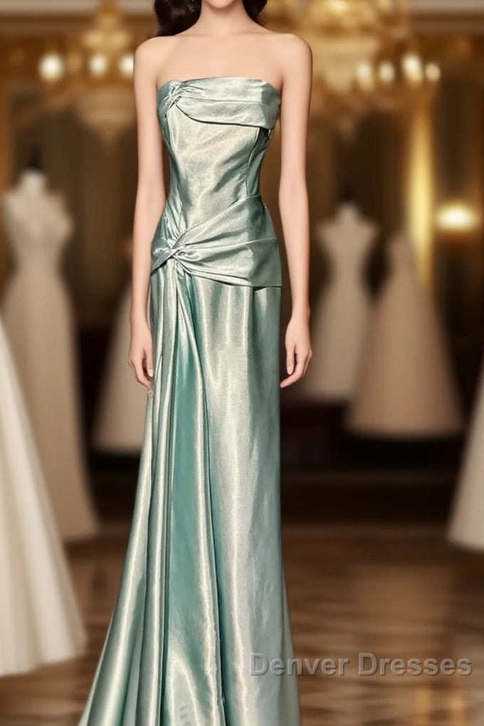 Green Bodycon Dress Strapless Satin Long Prom Dress Simple Evening Dress Main image