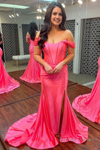 Green Corset Off the Shoulder Long Prom Dress with Slit