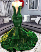 Green Gorgeous Ruffles Mermaid Prom Dress Chic Sweetheart Appliques Long Evening Dress