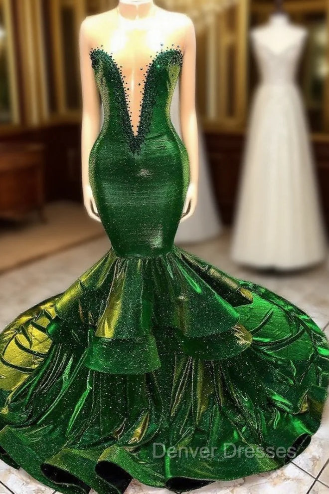 Green Gorgeous Ruffles Mermaid Prom Dress Chic Sweetheart Appliques Long Evening Dress Main image