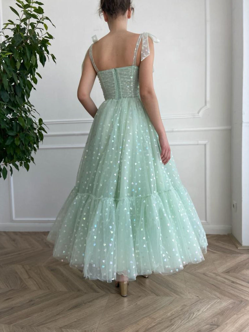 Green Shiny Sequins Midi Homecoming Dress Party Dress Prom Dress