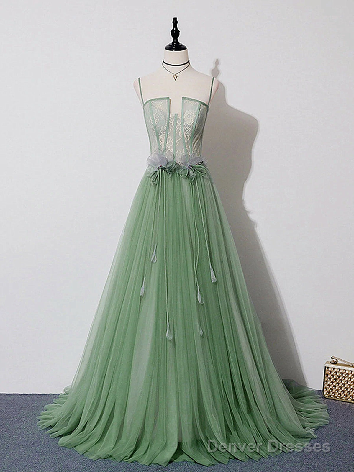Green Lace Long Prom Dresses, Green Lace Long Formal Graduation Dresses Main image
