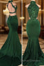 Green lace mermaid prom dress, green evening dress
