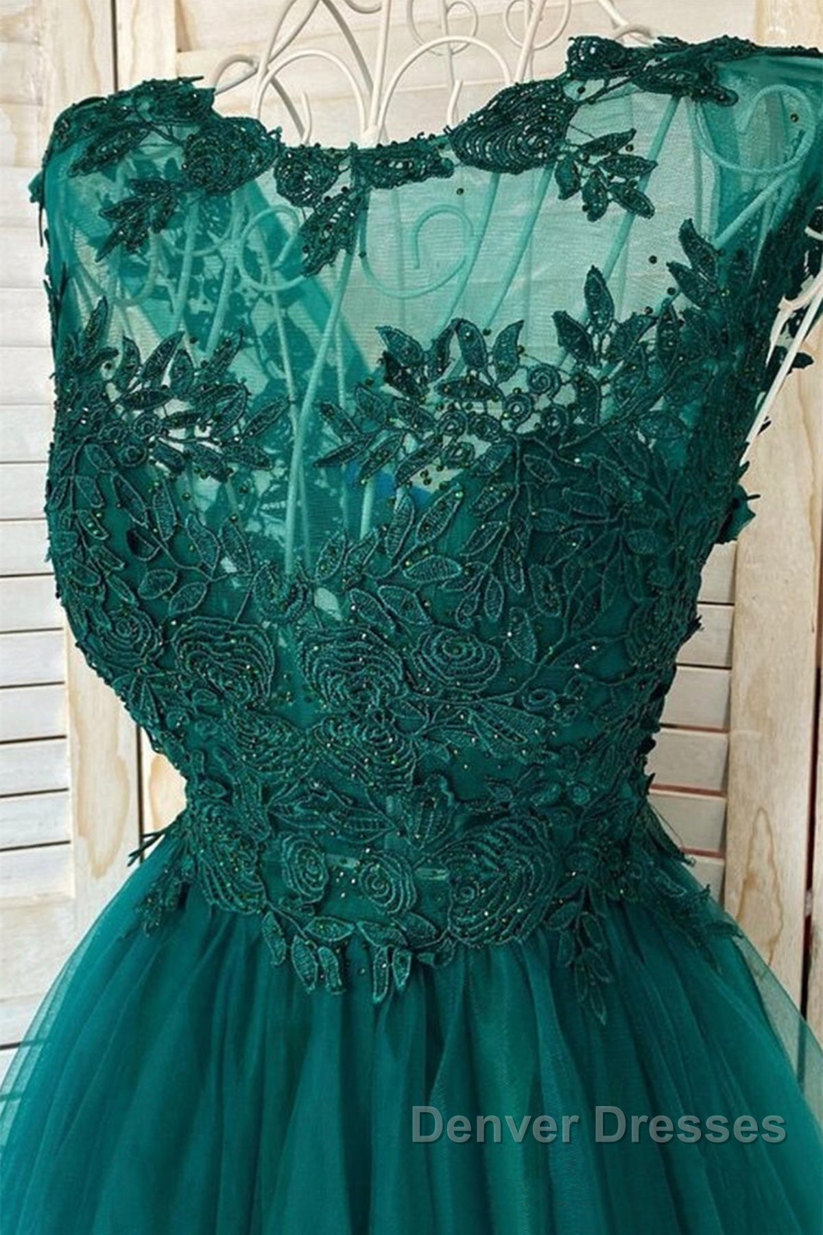 Green Lace Tulle Short Prom Homecoming Dress, Green Lace Formal Graduation Evening Dress