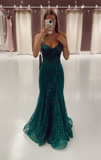 Green Long Mermaid Prom Dress Formal Evening Gowns