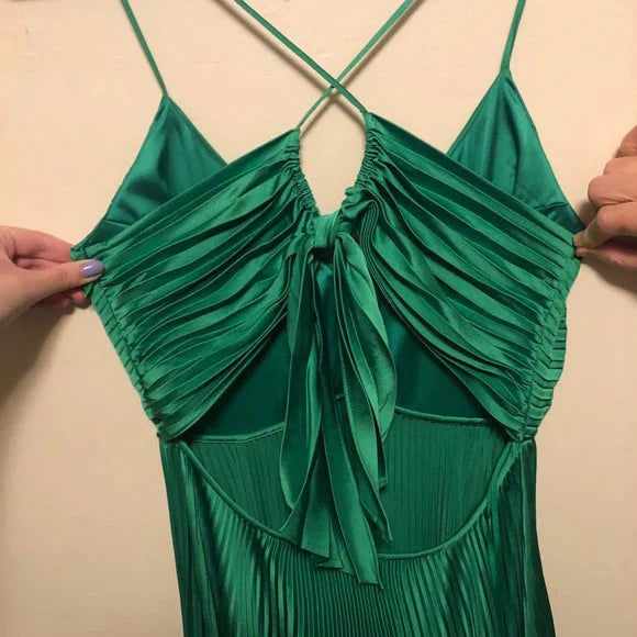 Green Long Pleated Prom Evening Dress