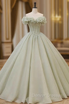 Green Long Prom Dress, Green Tulle Formal Sweet 16 Dress with Beading