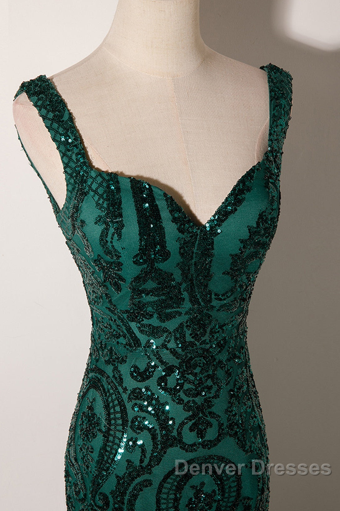 Green Mermaid Long Straps Sequins Long Prom Dress, Green Mermaid Evening Dress Secondary image