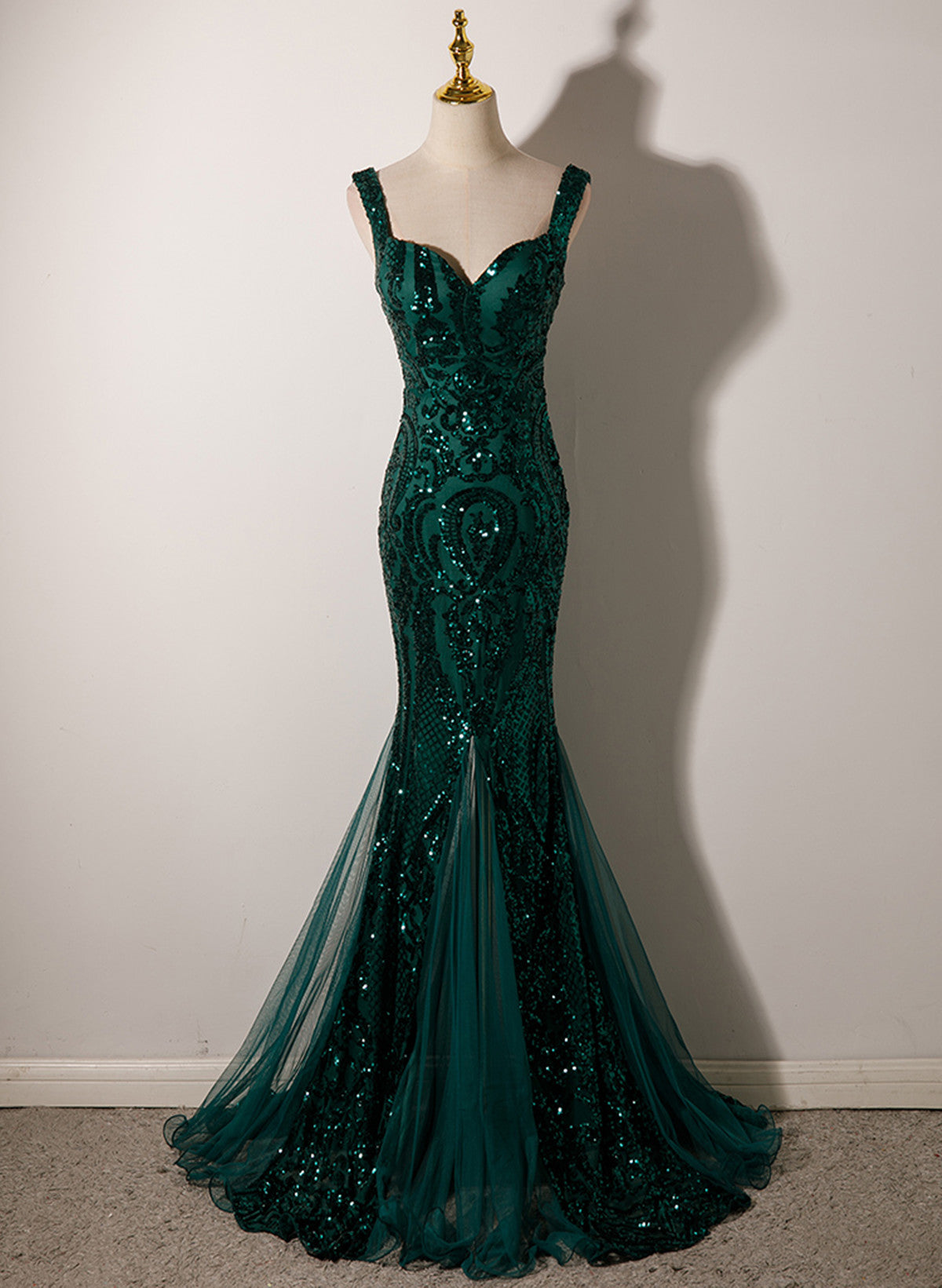Green Mermaid Long Straps Sequins Long Prom Dress, Green Mermaid Evening Dress Main image