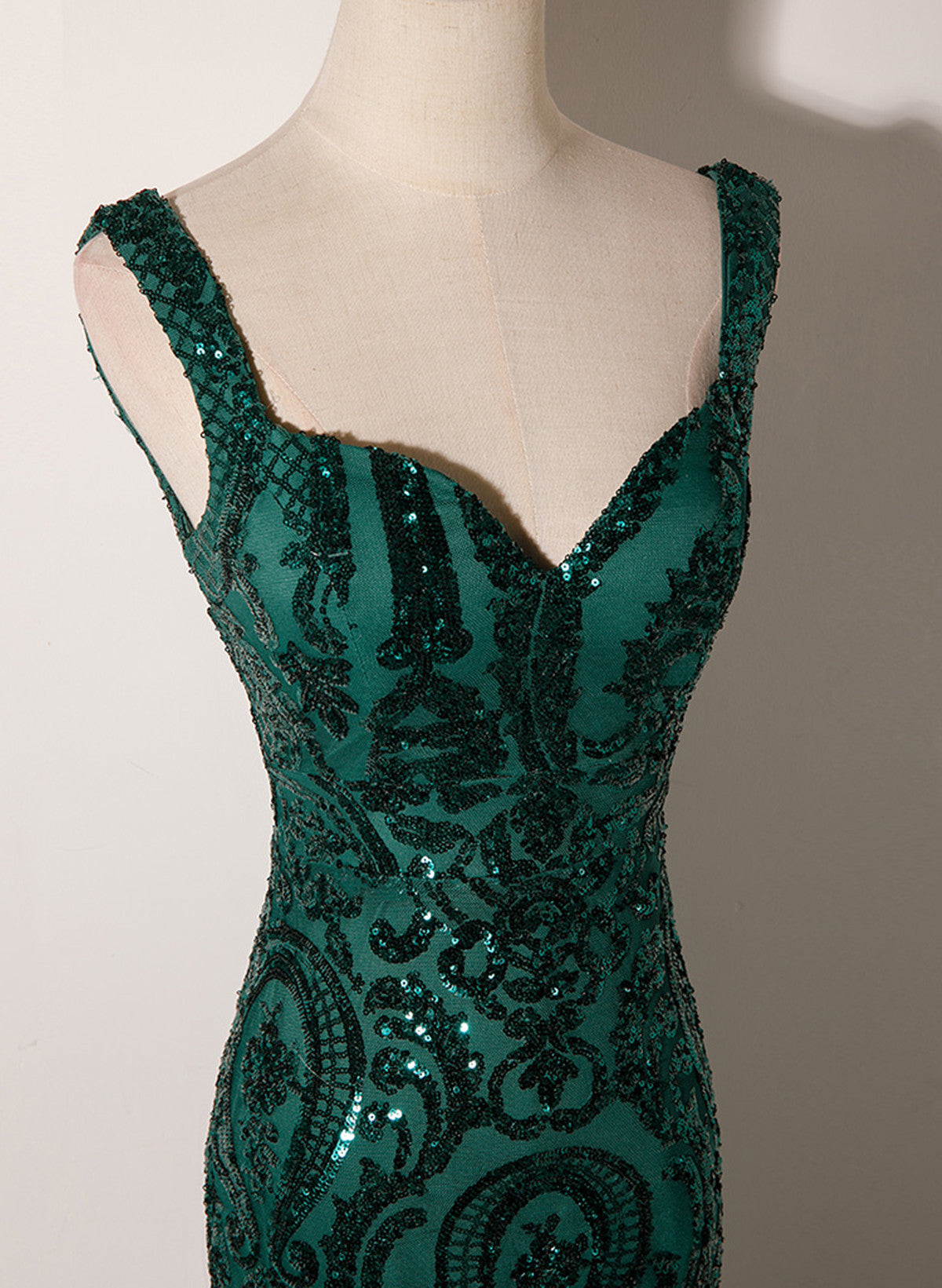 Green Mermaid Long Straps Sequins Long Prom Dress, Green Mermaid Evening Dress Secondary image