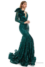 Burgundy Mermaid One Sleeve Prom Dresses Sequined Lace Jewel Ruffles Evening Party Dress with Appliques