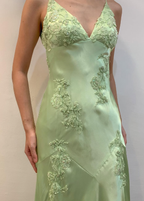 Green Mermaid V Neck Appliques Satin Open Back Long Prom Dress Outfits