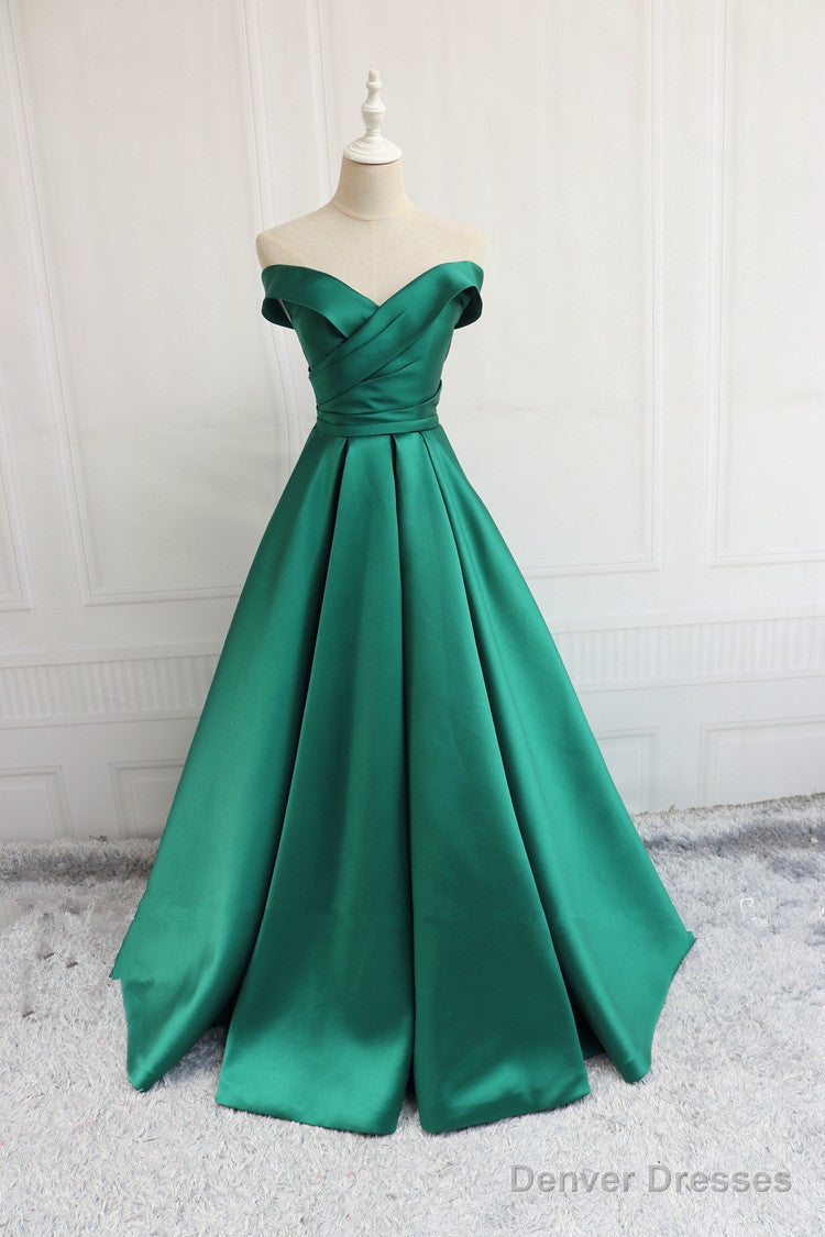 Green Off Shoulder Fashionable Long Evening Dress, Satin Long Prom Dress Secondary image