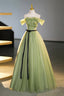 Green Off-Shoulder Tulle Long Formal Dress, Beautiful A-Line Evening Dress