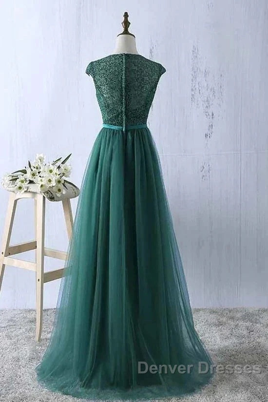 Green Prom Dress Scoop Tulle & Lace With Sash A Line Sweep Train Floor Length Elegant Secondary image