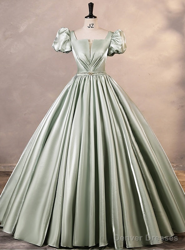 Green Puff Sleeve Pleats Quinceanera Dress Main image