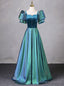Green Puff Sleeve Square Neck Prom Dress