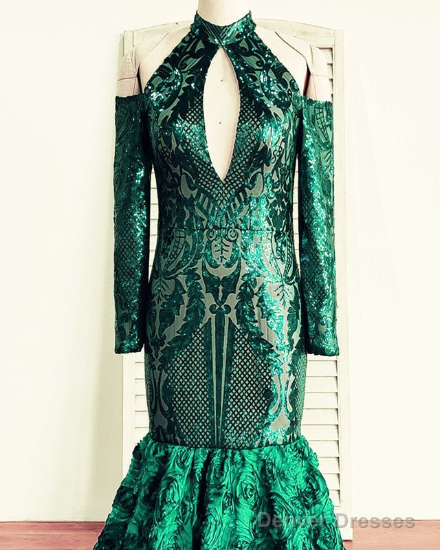 Green Rosette Sequin Mermaid Prom Dresses Cold Shoulder Secondary image