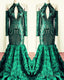 Green Rosette Sequin Mermaid Prom Dresses Cold Shoulder
