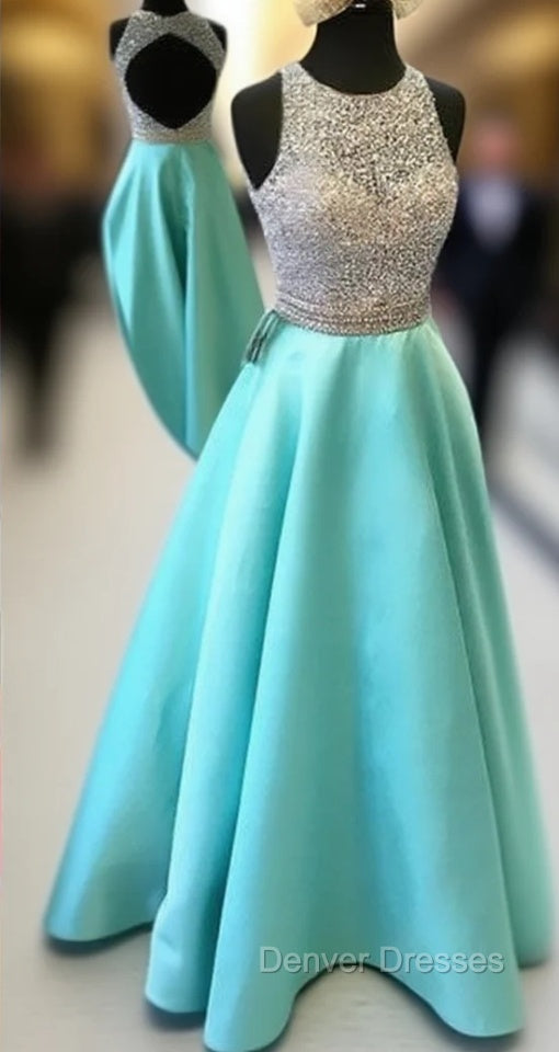 Green Round Neck Sequin Backless Long Prom Dress, Evening Dress Main image