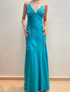 Green Satin A Line Long Prom Dress Formal Party Dress
