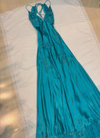 Green Satin A Line Long Prom Dress Formal Party Dress