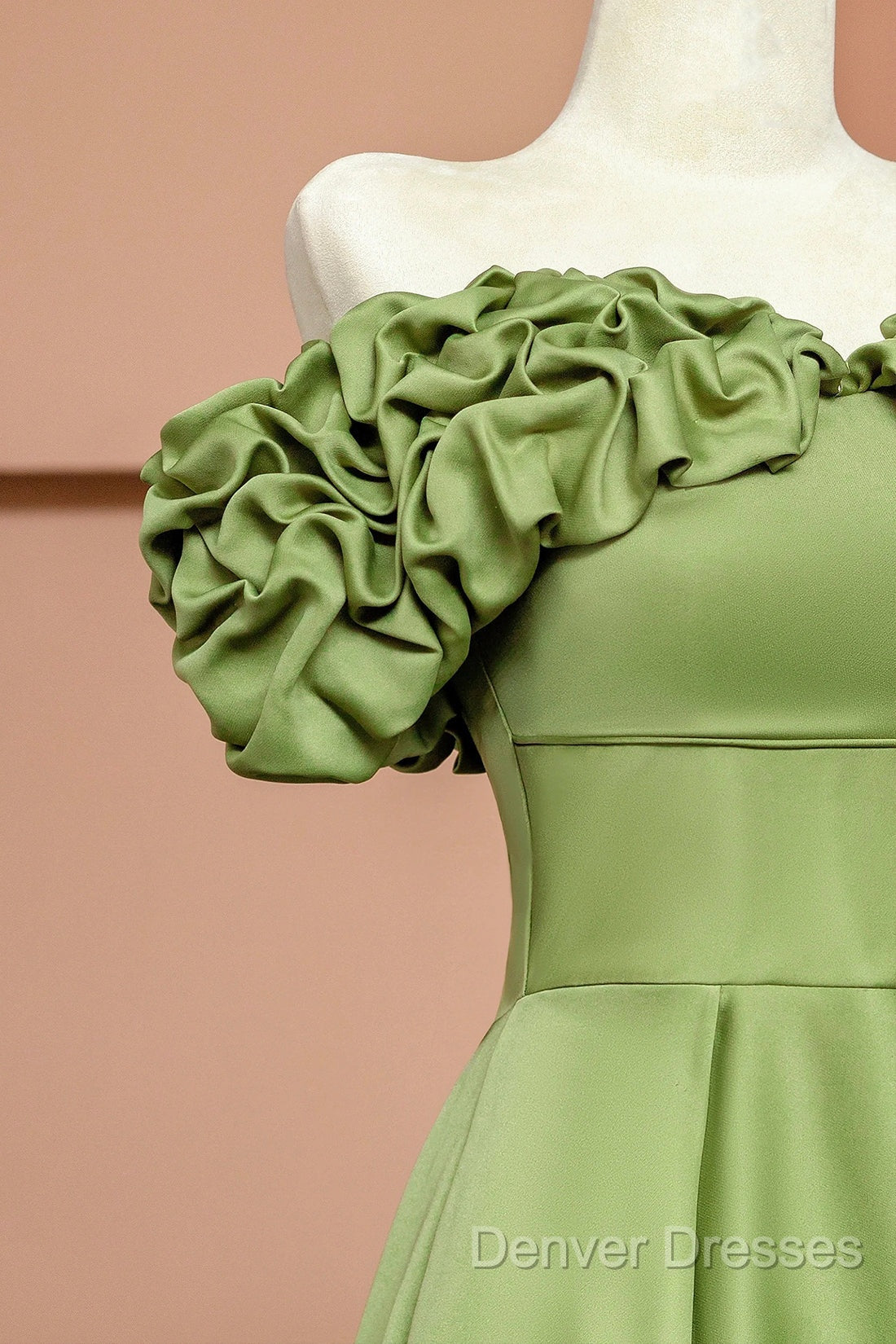 Green Satin Floor Length Prom Dress, Off The Shoulder Evening Party Dress Secondary image