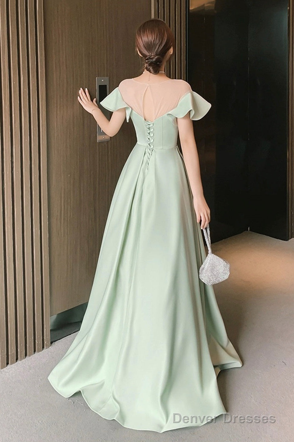 Green Satin Floor Length Prom Dress, Simple A-Line Evening Party Dress Secondary image