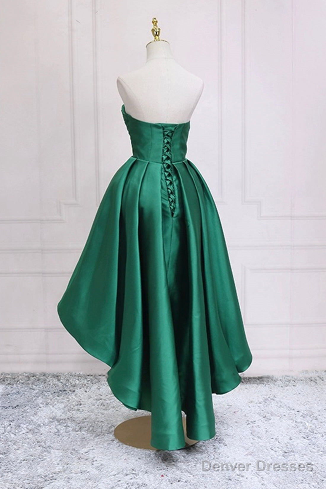 Green Satin High Low Prom Dress, Cute Sweetheart Neck Evening Party Dress Secondary image