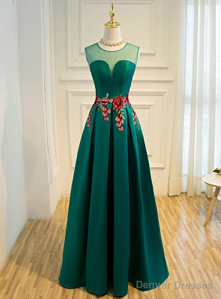 Green Satin Lace Up Floor-length Bridesmaid Dress Main image
