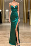 Green Satin Long Mermaid Slit Prom Dress