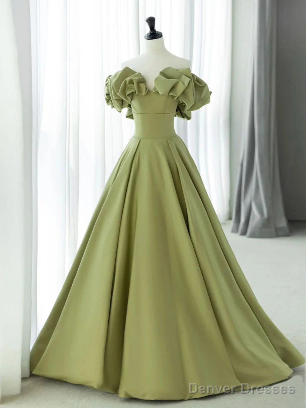 Green Satin Long Off Shoulder Formal Dress Green Evening Dress Prom Dress prom dresses shops Main image